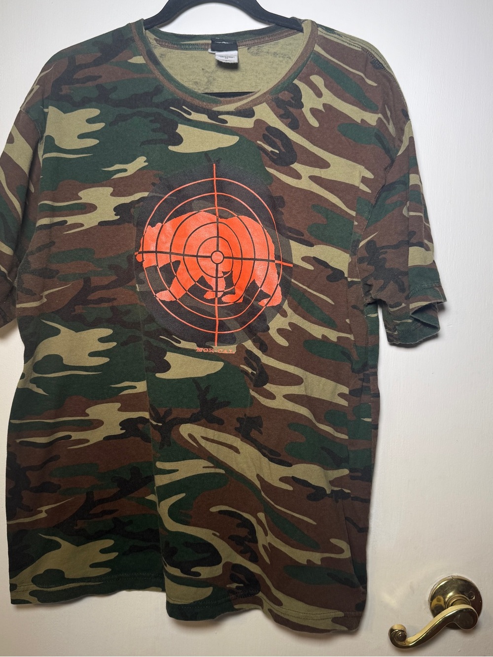 Nor Cal Green Camo Graphic Tee with Orange Target Bear XL
